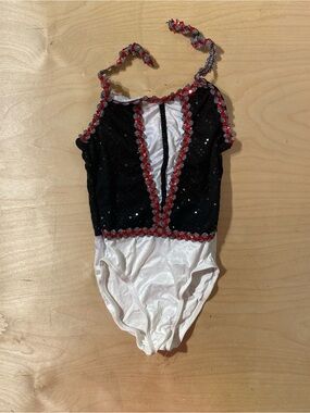 Fina 5120 Kids Sequin Dance Leotard Costume - Black & White Red Trim MC (RX)